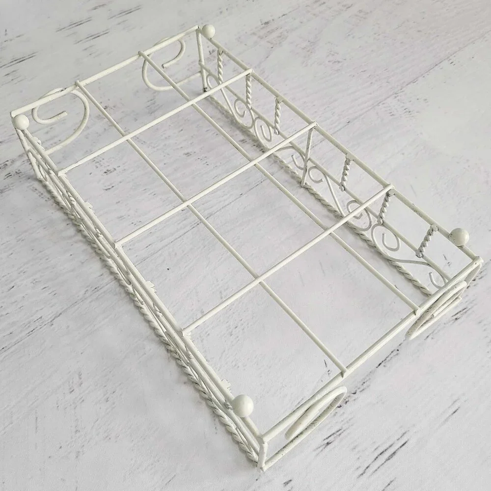 Shabby Chic VTG WIRE NAPKIN BASKET ~ Ivory